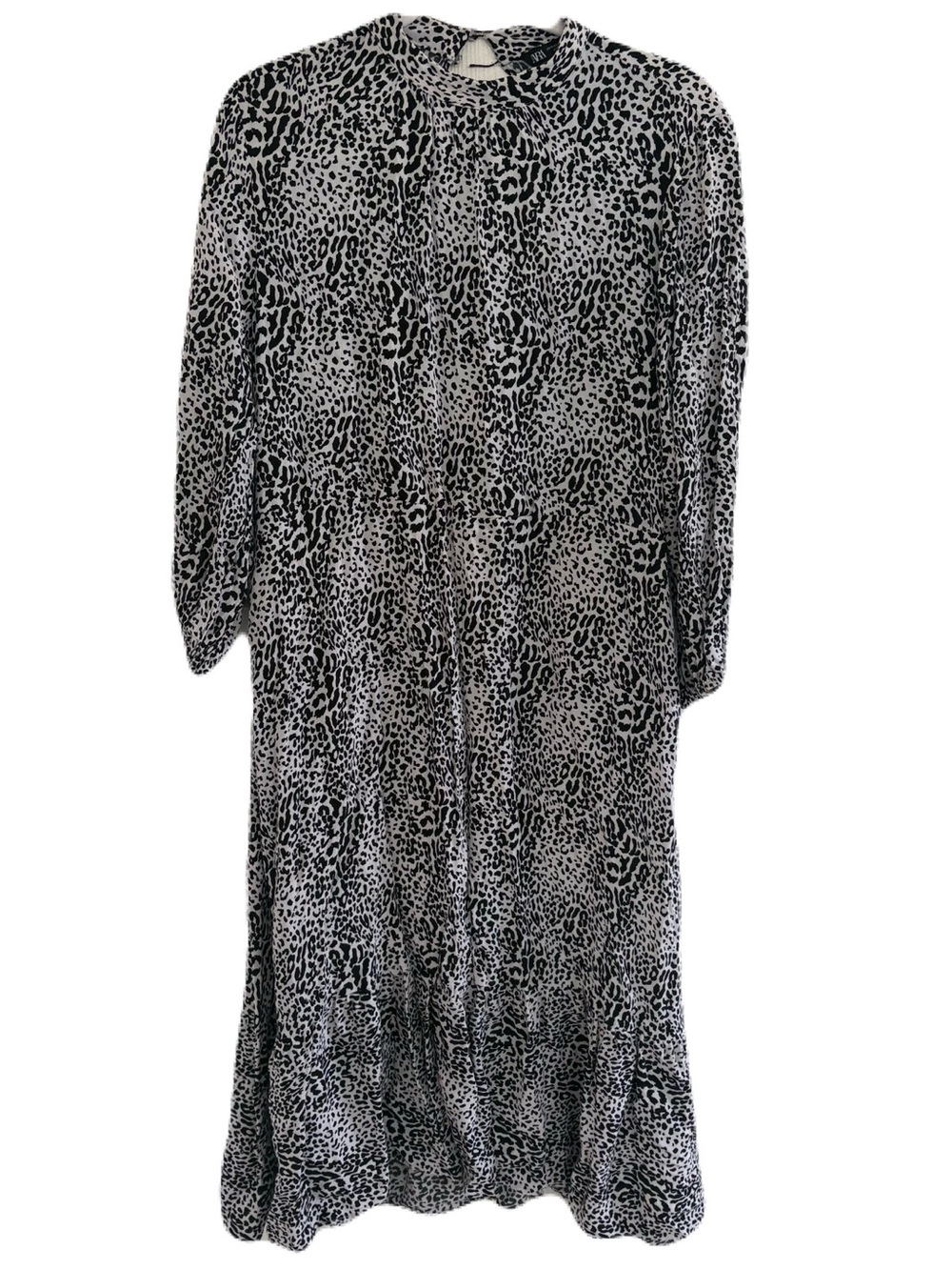 Zara Black and White Leopard-Print Long Sleeve Maxi Dress